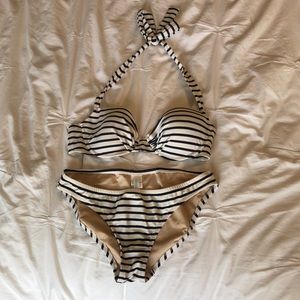 J.Crew bikini swim suit in stripe (navy/ivory)